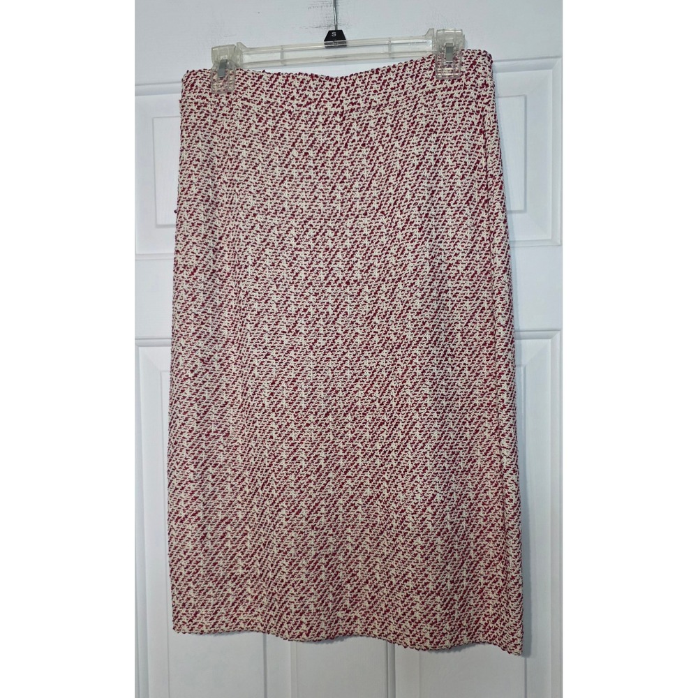 St. John Collection Marie Gray Red Cream Knit Pencil Skirt Size 8 Made in USA